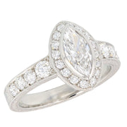 Marquise Diamond with Halo in Hand Engraved Platinum Ring