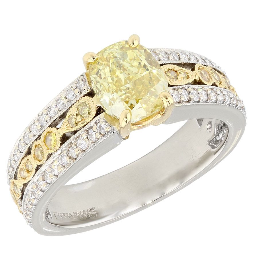 Cushion Canary Diamond in White and Yellow Gold Ring