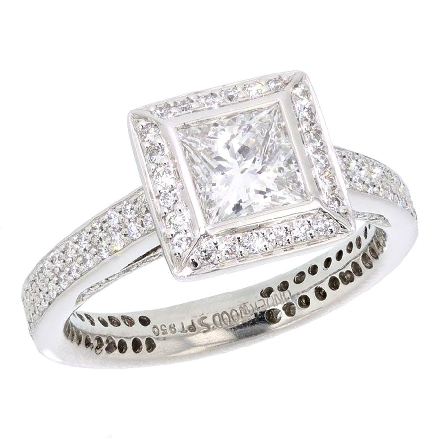 Princess Cut Diamond Platinum Halo Ring