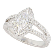 Marquise Diamond Halo Split Shank Platinum Engraved Ring