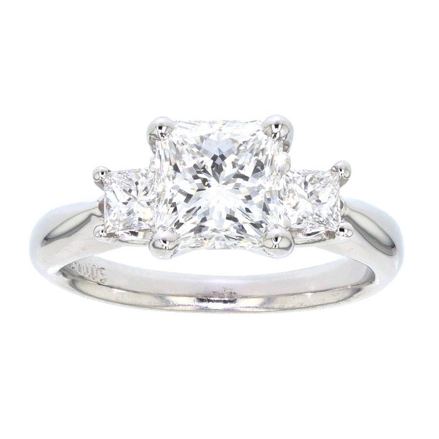 Three Princess Cut Diamonds in Platinum Ring