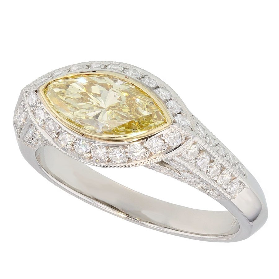 Marquise Canary Diamond with Halo in Yellow Gold and Platinum Ring