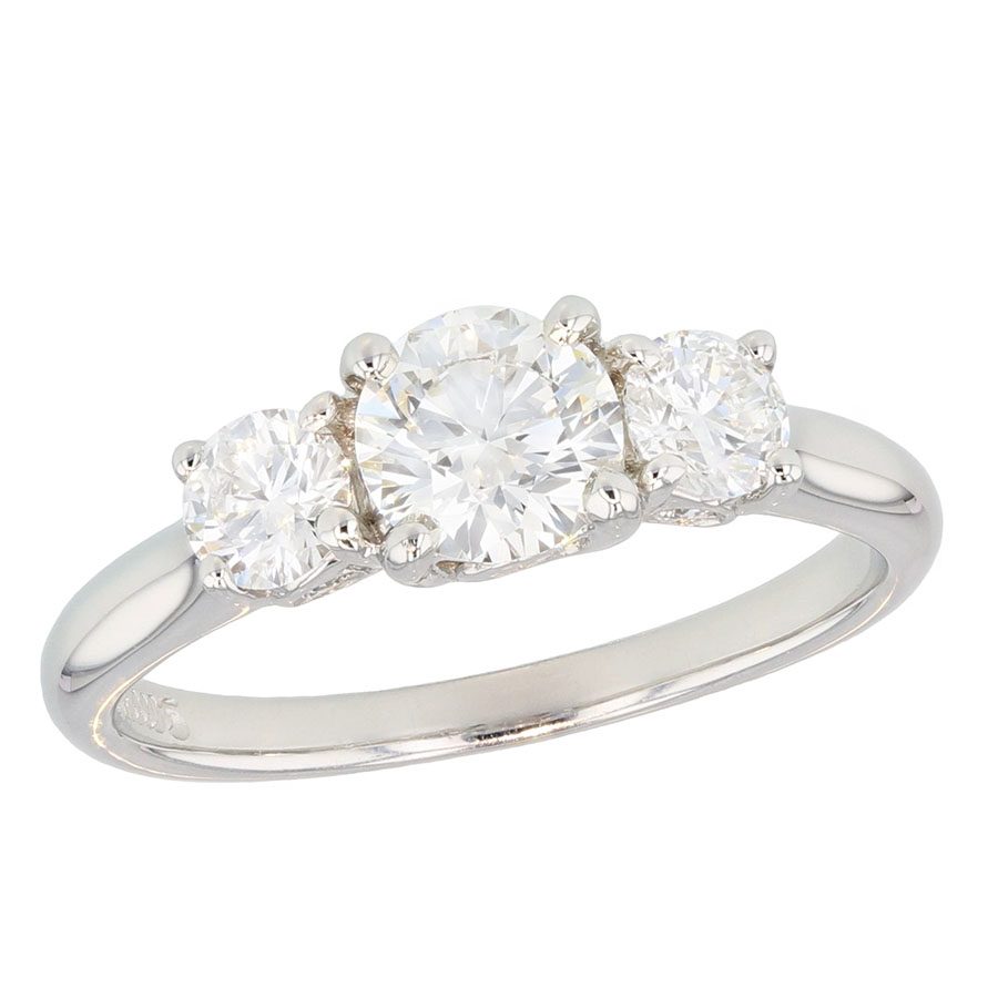 Three Diamonds in "Trellis Style" Platinum Ring