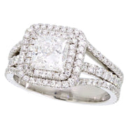 Princess Cut Diamond Double Halo Platinum Ring