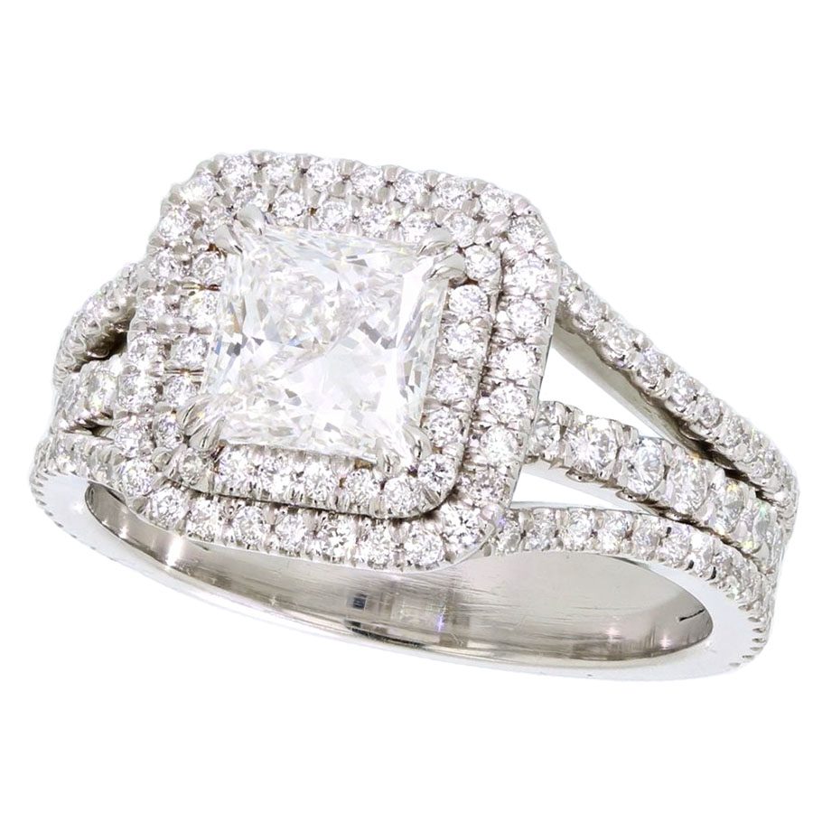 Princess Cut Diamond Double Halo Platinum Ring