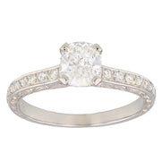 Hand Engraved White Gold Cushion Diamond Ring