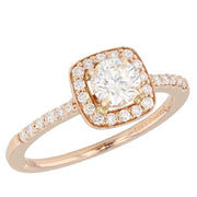 Round Diamond Square Halo Rose Gold Ring