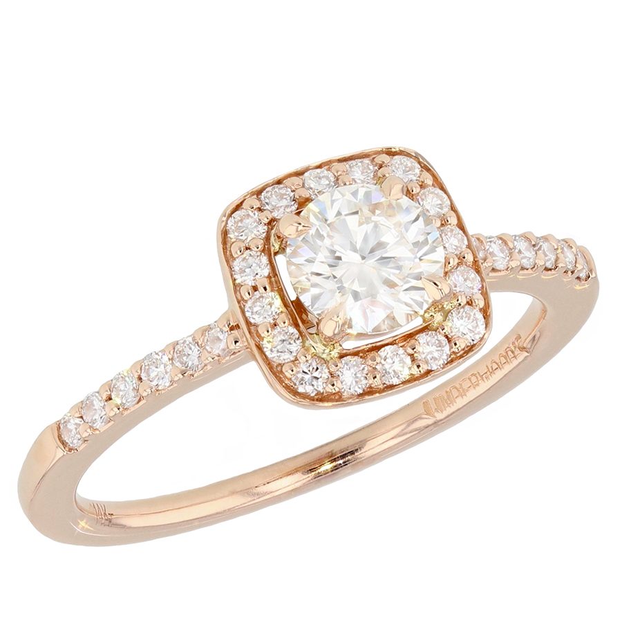 Round Diamond Square Halo Rose Gold Ring
