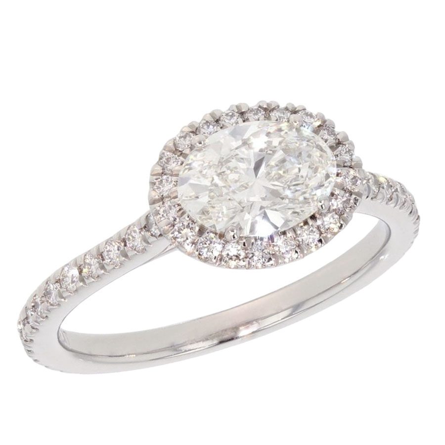 Oval Diamond in Platinum Halo Ring