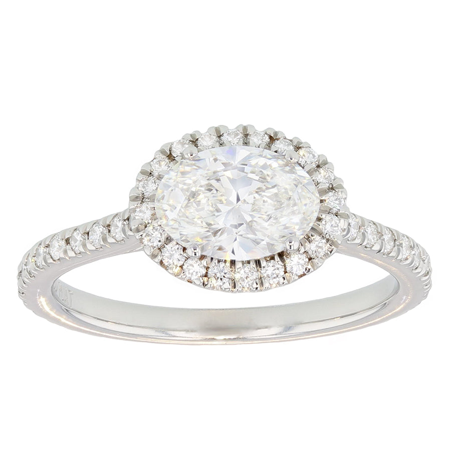 Oval Diamond in Platinum Halo Ring