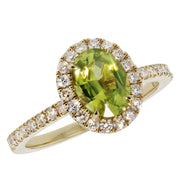 Oval Peridot in Yellow Gold Halo Ring