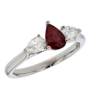 Pear Shaped Ruby and Diamonds in White Gold Ring