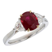 Oval Ruby with Diamonds in Platinum Ring