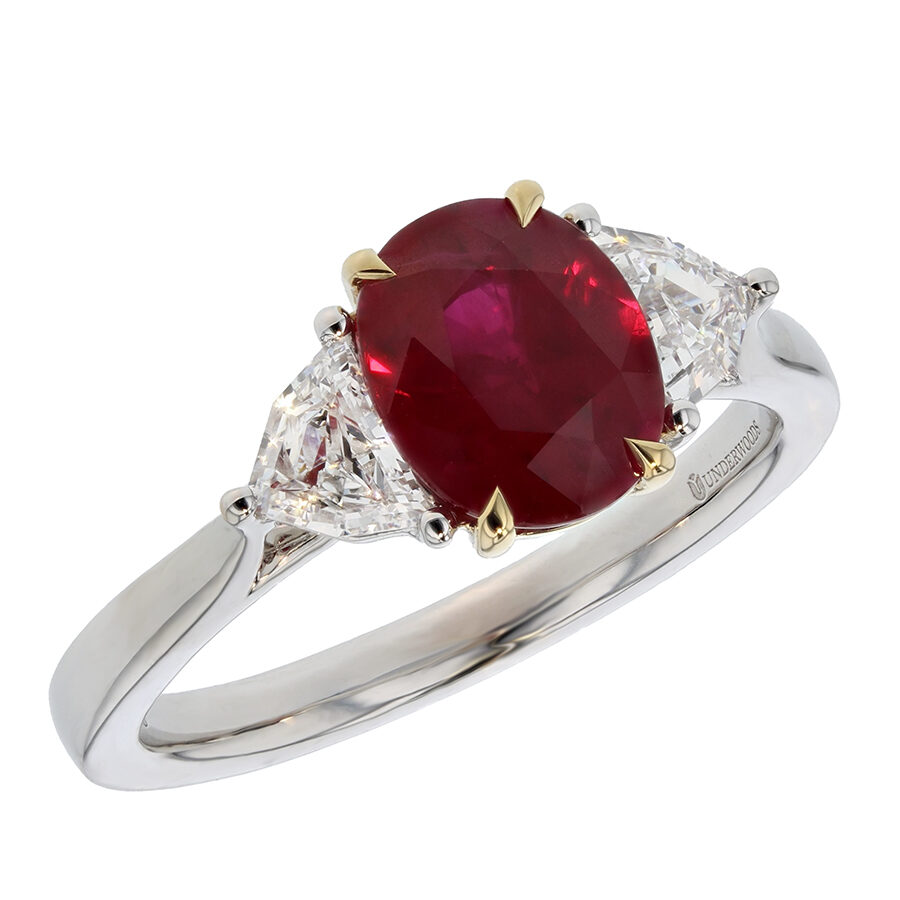 Oval Ruby with Diamonds in Platinum Ring