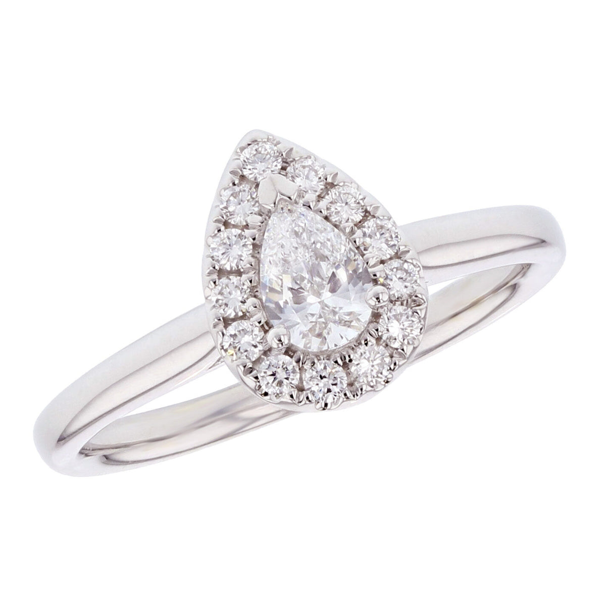 Pear Shape Diamond in White Gold Halo Ring