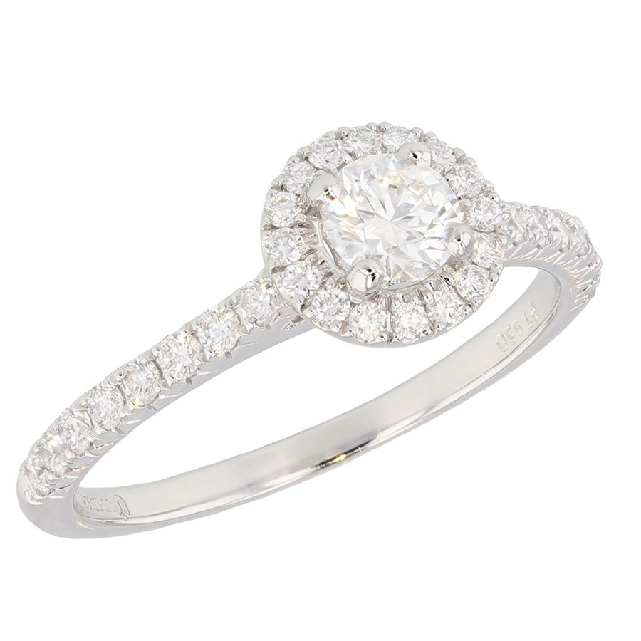 Round Diamond Halo Platinum Ring