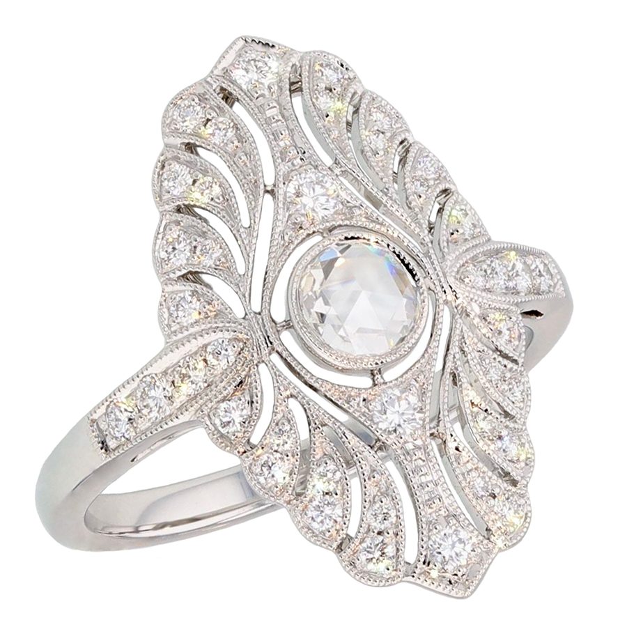 Vintage Style Rosecut Diamond White Gold Ring