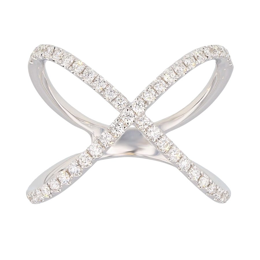 Diamonds in "X" Style White Gold Ring