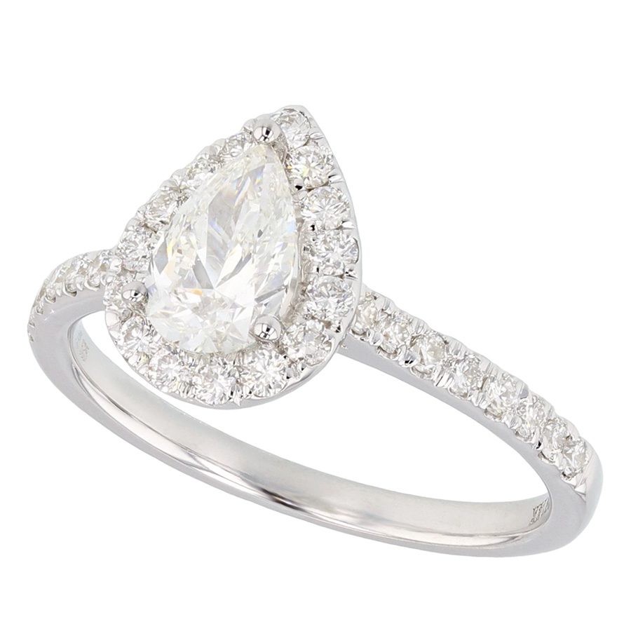 Pear Shaped Diamond in White Gold Halo Ring