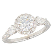 Round Diamond with Pear Shaped Diamonds in White Gold Halo Ring
