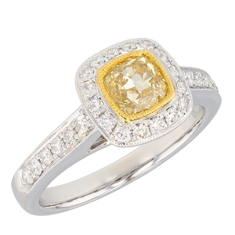 Square Cushion Canary Diamond in White Gold Halo Ring