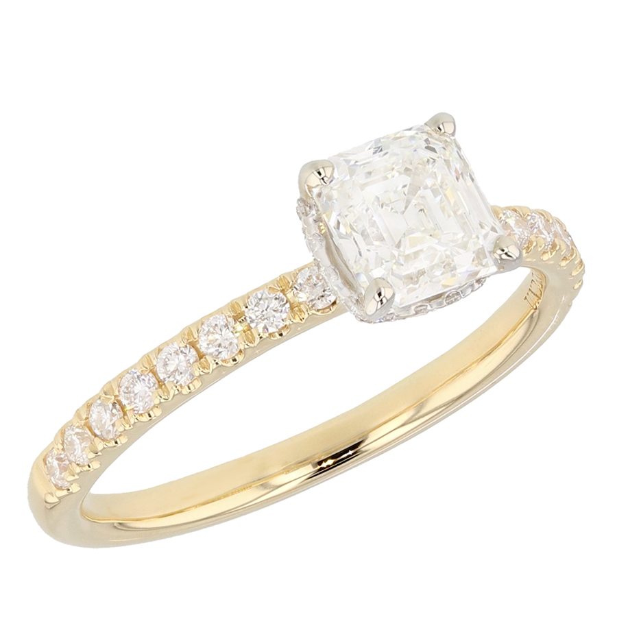 Emerald Cut Diamond in Yellow Gold Hidden Halo Ring