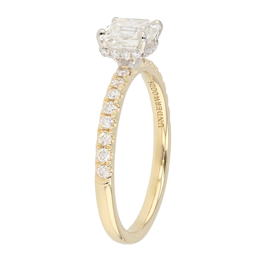 Emerald Cut Diamond in Yellow Gold Hidden Halo Ring