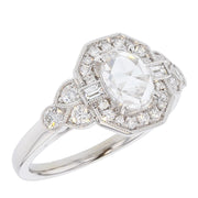 Oval Rose Cut Diamond in White Gold Halo Ring
