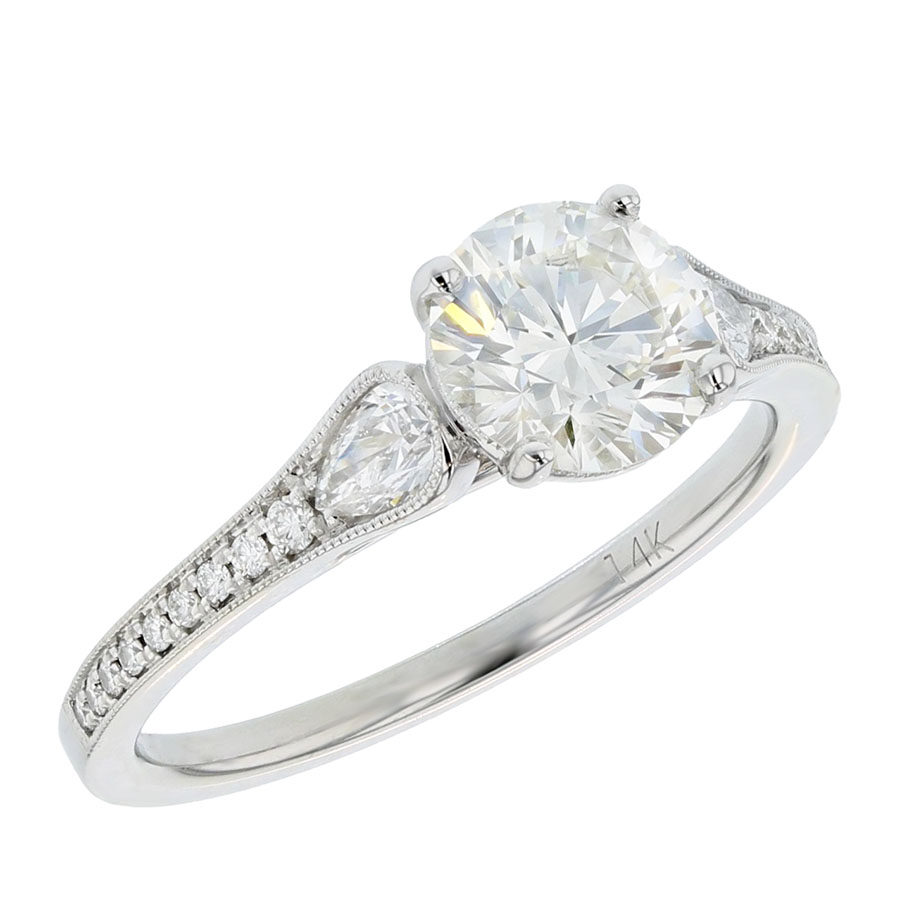 Round Diamond in Milgrain White Gold Rind