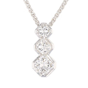 Three Princess Cut Diamonds in White Gold Bezel Set Necklace