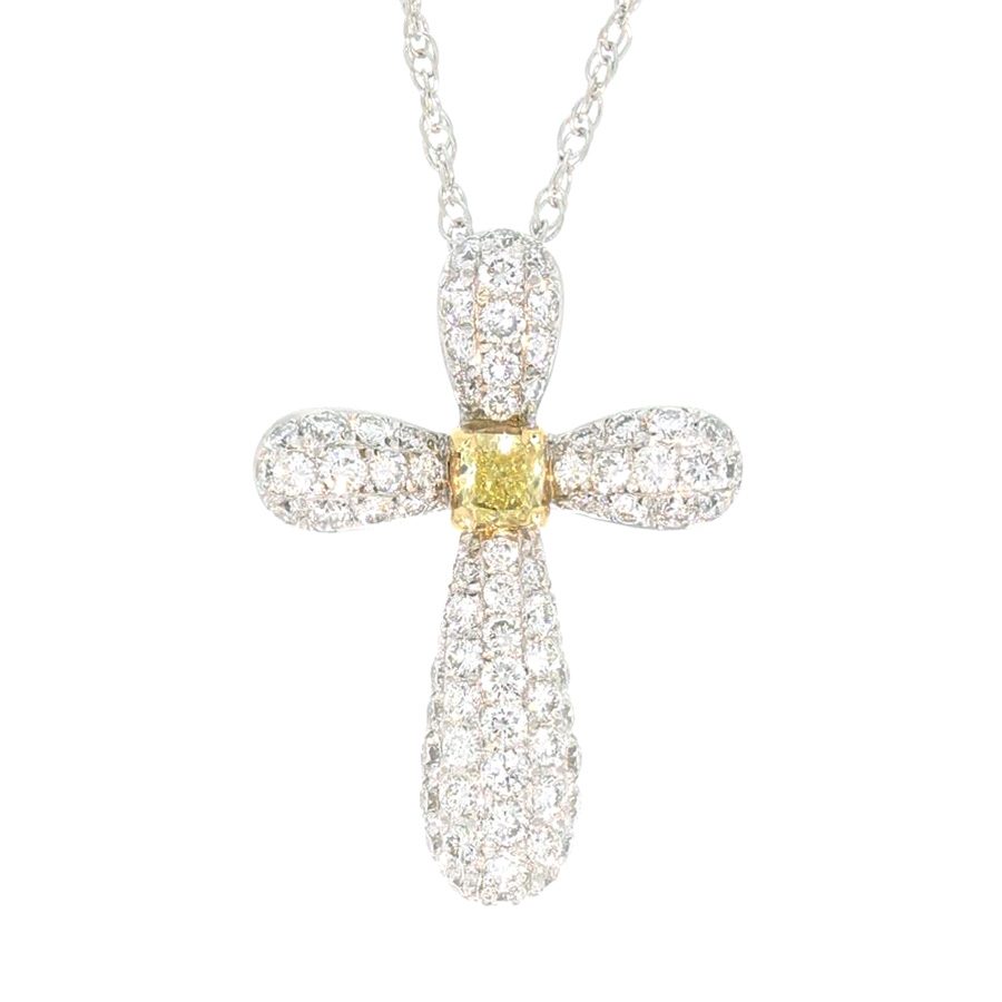 Canary and White Diamonds Cross Pendant