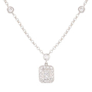 Radiant Diamond in White Gold Halo Necklace
