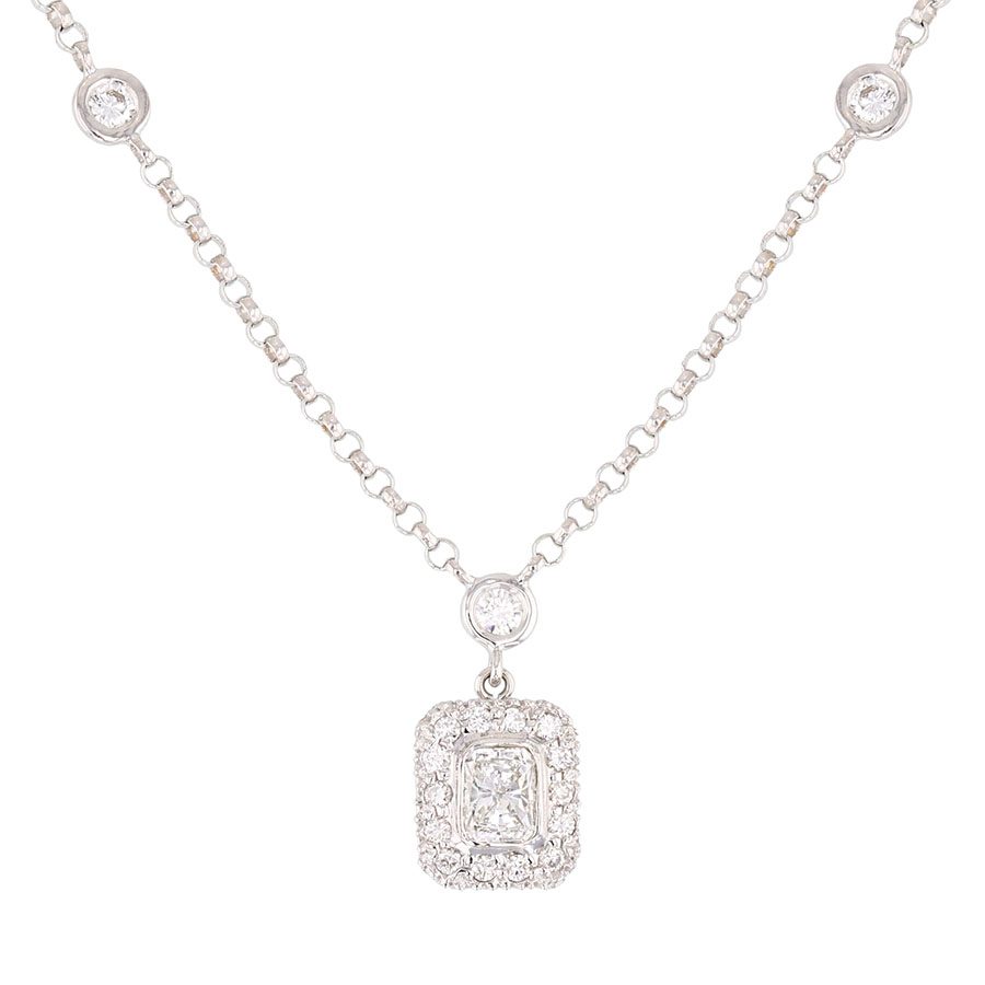 Radiant Diamond in White Gold Halo Necklace
