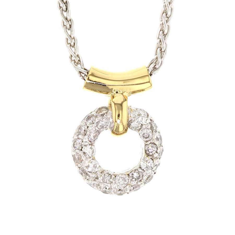 Diamond Circle Pendant in White and Yellow Gold