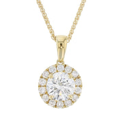 Round Diamond in Yellow Gold Halo Necklace