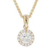 Round Diamond in Yellow Gold Halo Necklace