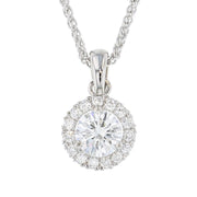 Round Diamond in White Gold Halo Necklace