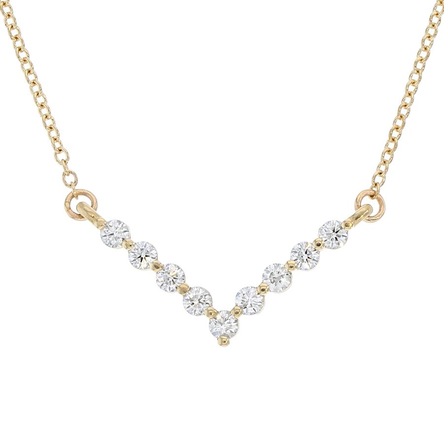 Diamonds in "V" Style Yellow Gold Necklace