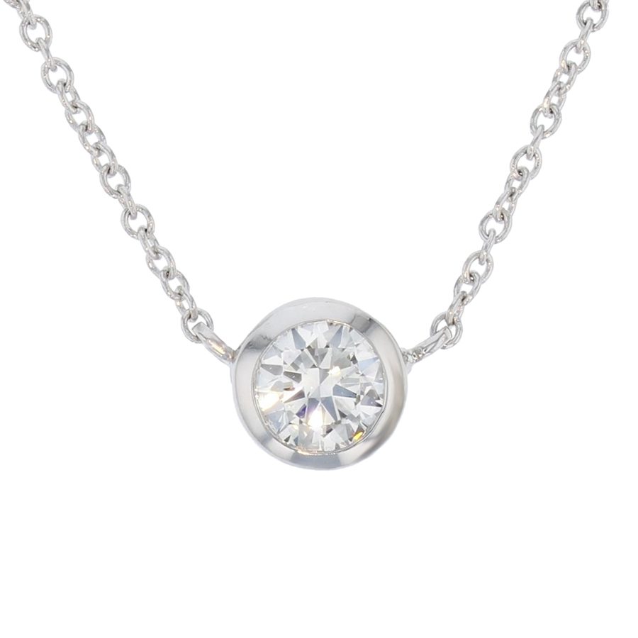 "Trapeze" Style Round Diamond in White Gold Necklace