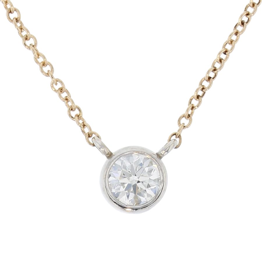"Trapeze" Style Round Diamond in Yellow and White Gold Necklace