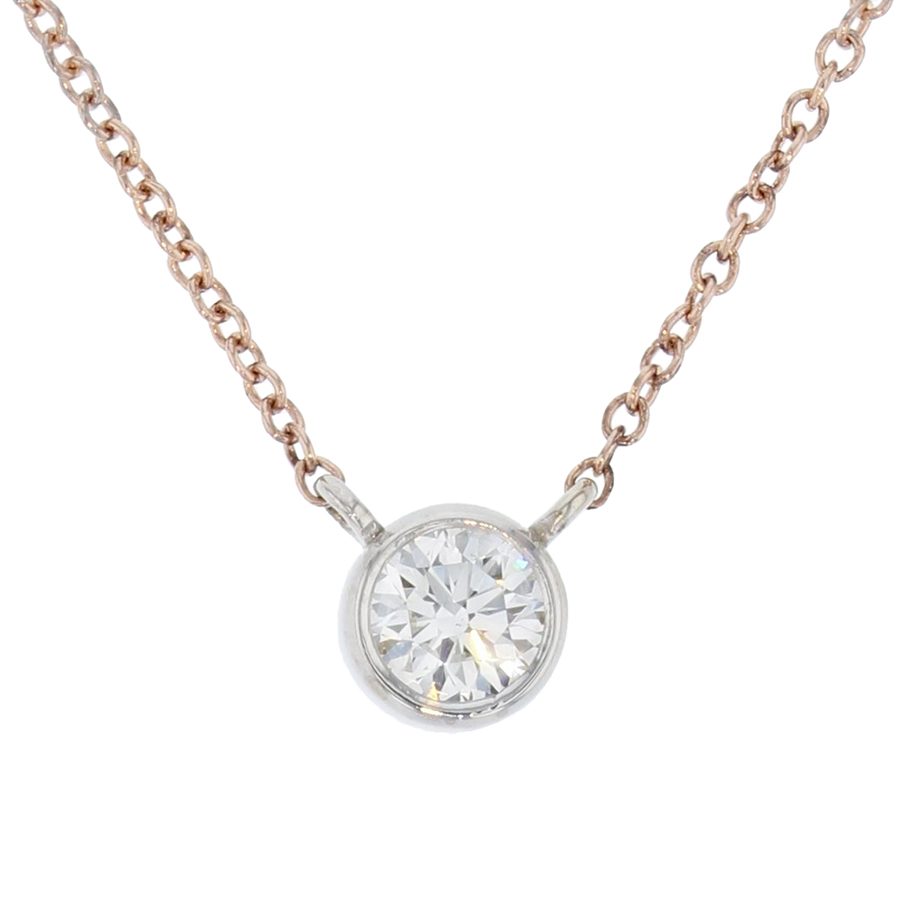 "Trapeze" Style Round Diamond In Rose and White Gold Necklace