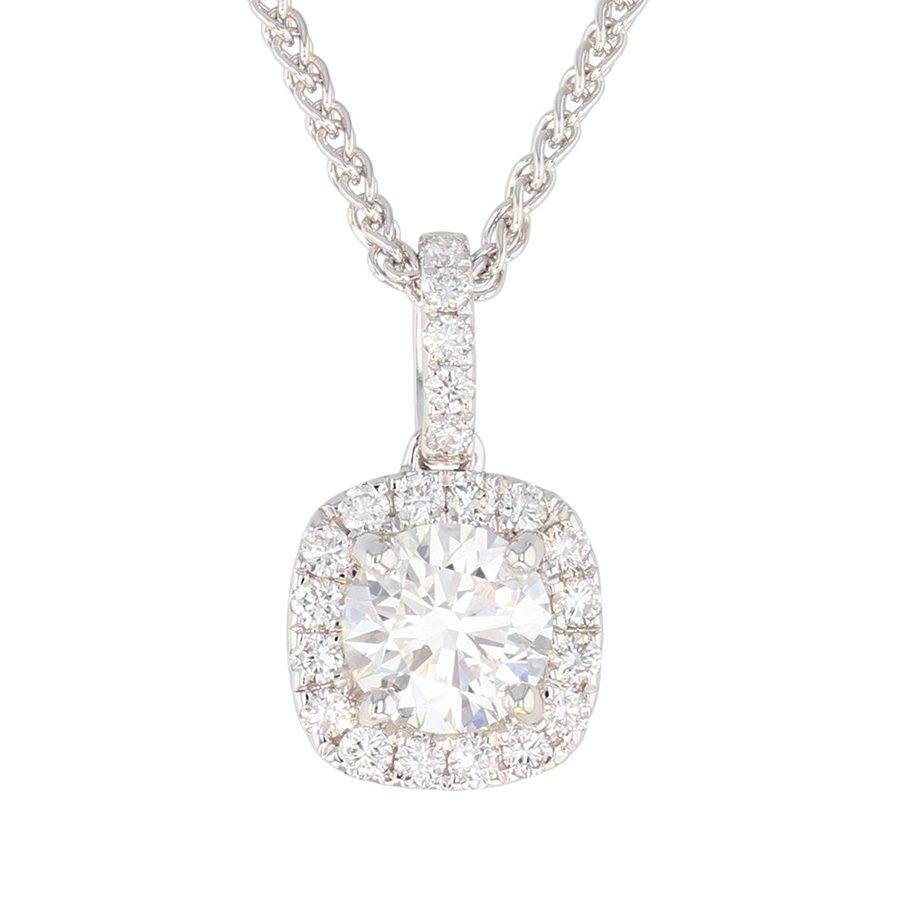 Round Diamond in White Gold Halo Necklace