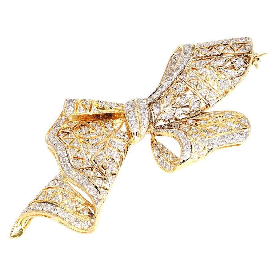 Diamonds in Yellow Gold Filigree Brooch