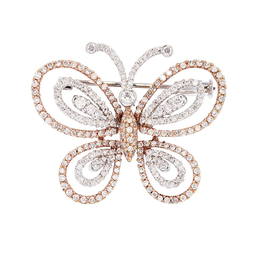 Diamonds in White and Rose Gold Butterfly Brooch