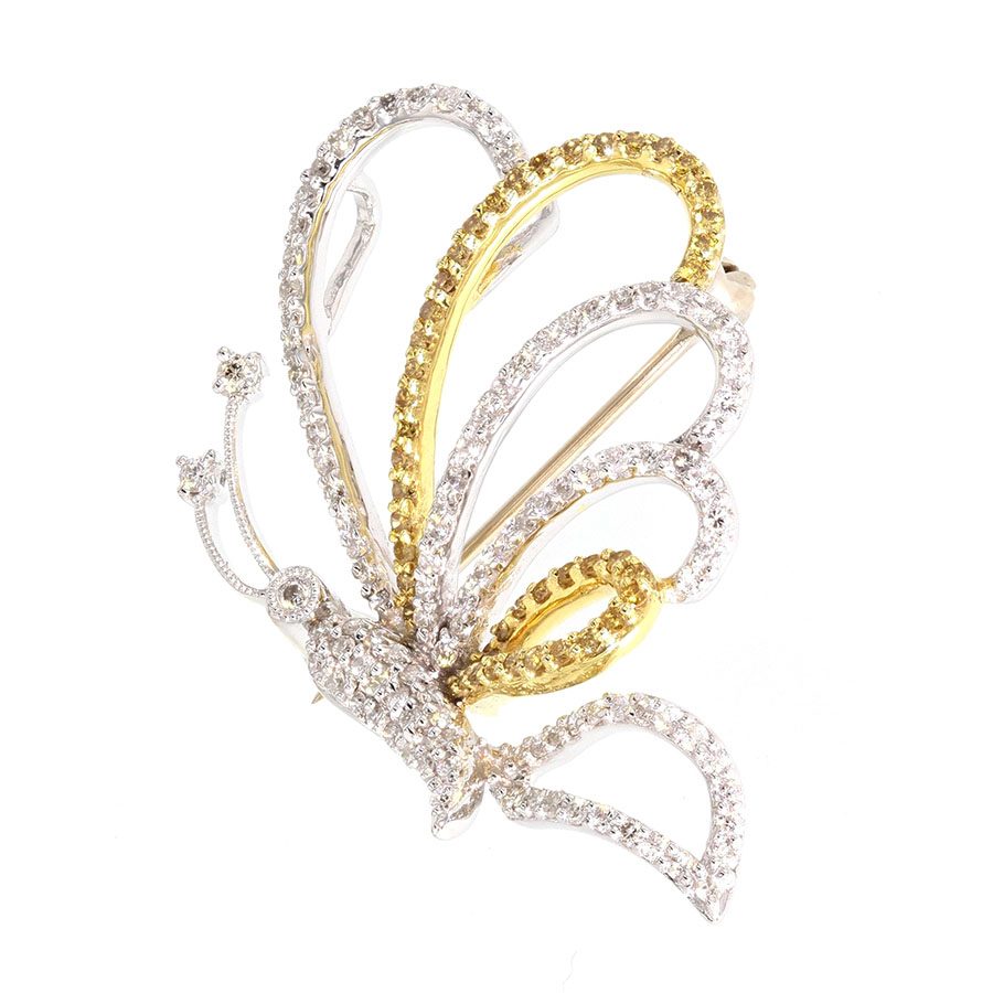 White and Yellow Diamonds in White and Yellow Gold Butterfly Brooch