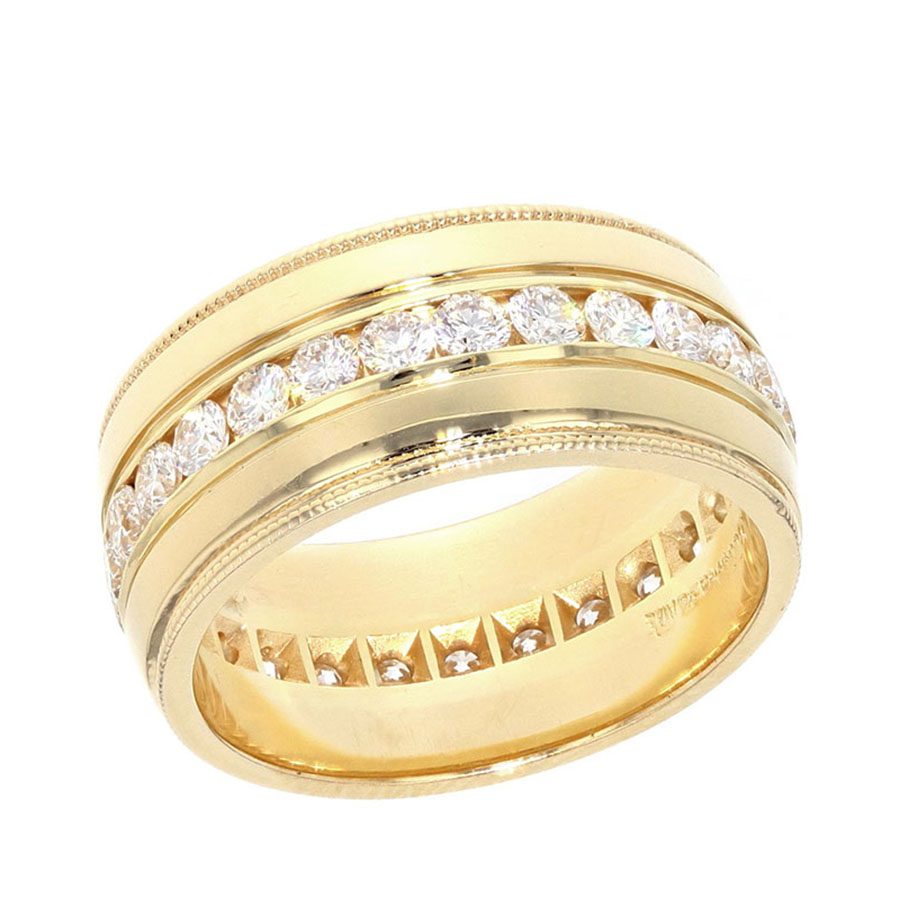 Diamonds in Wide Yellow Gold Eternity Band