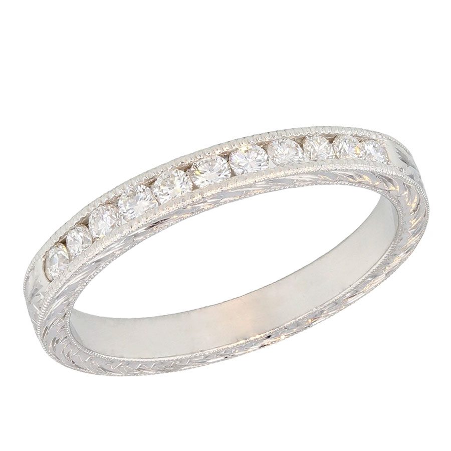 Diamonds in Hand Engraved Platinum Band