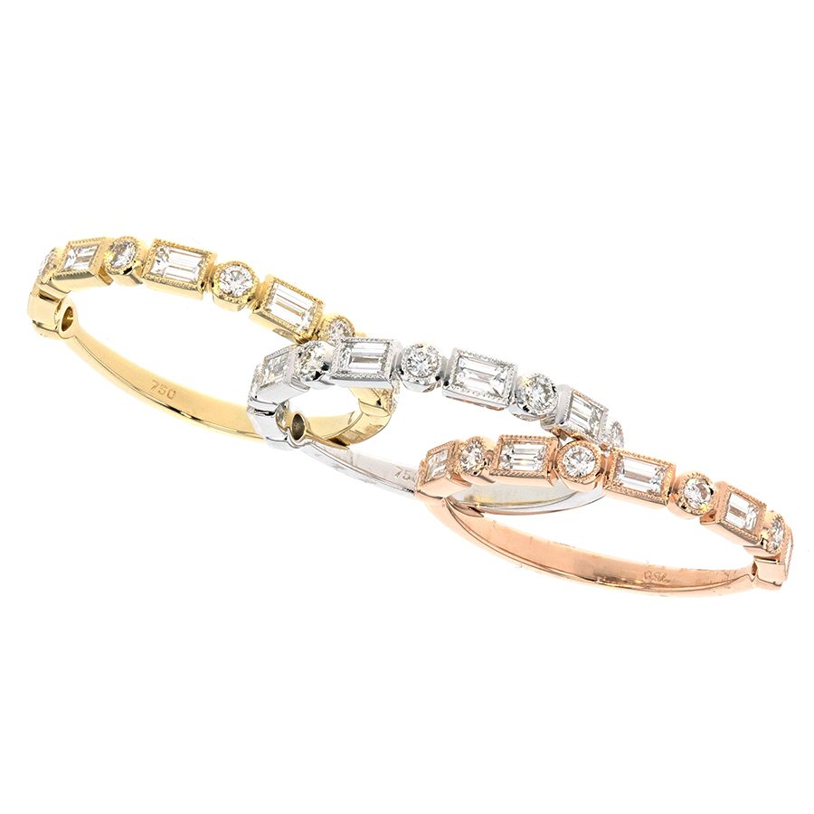 Baguette and Round Diamonds in White Gold Band