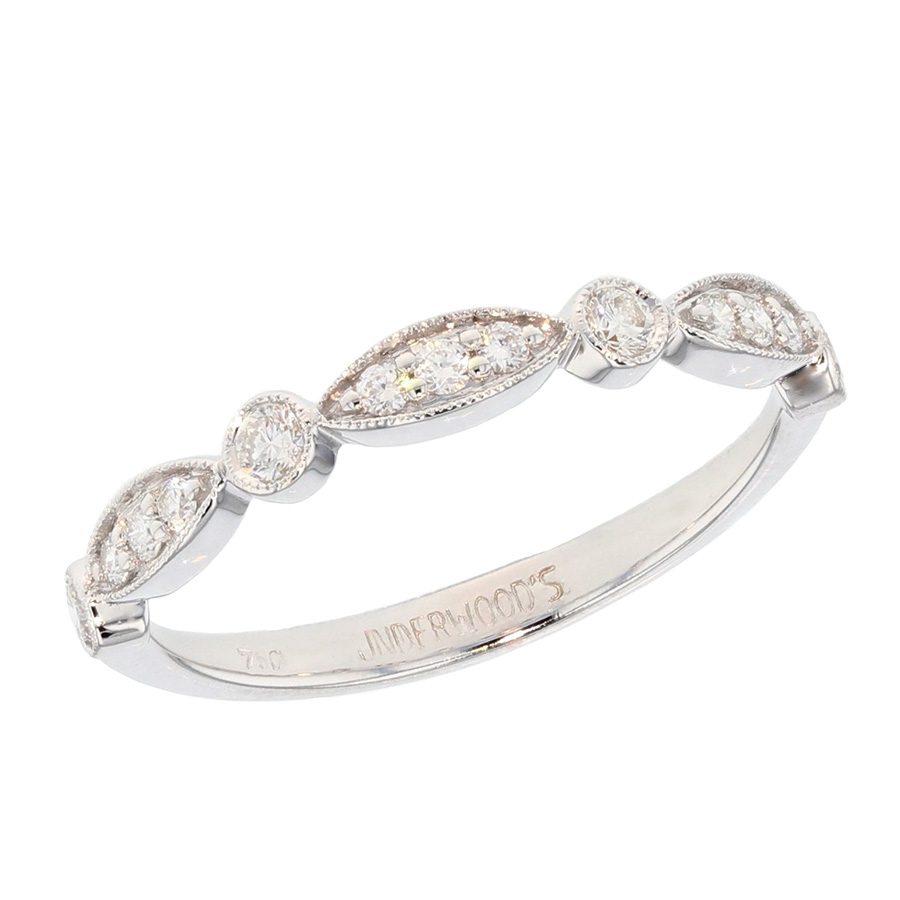 Diamonds in White Gold Milgrain Edge Band