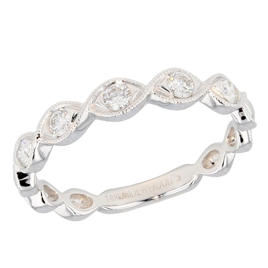 Diamonds in White Gold Band with Milgrain Edges